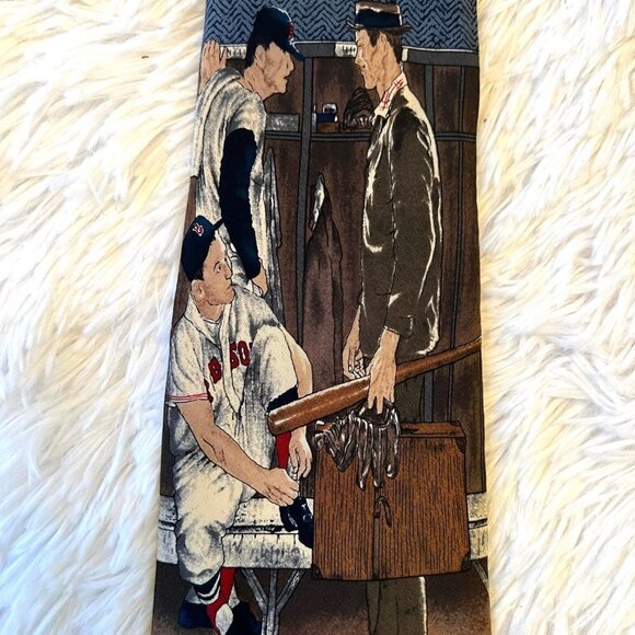Vintage 1995 Norman Rockwell‎ Saturday Evening Post Boston Red Sox Silk Necktie - Picture 1 of 7